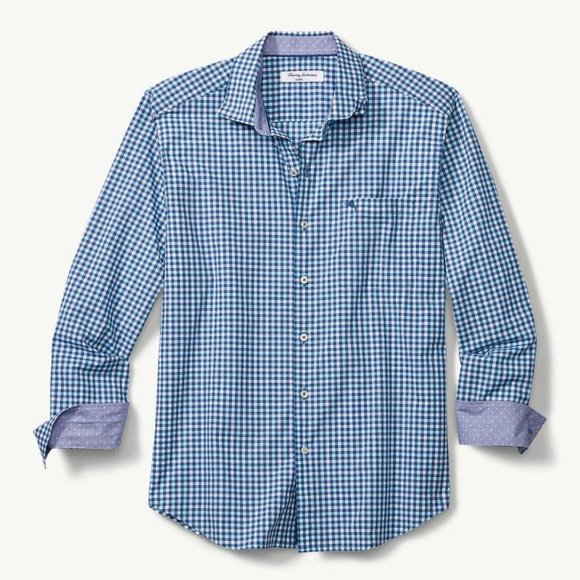Tommy Bahama Men's Blue Gingham Button Down Small - Picture 2 of 7